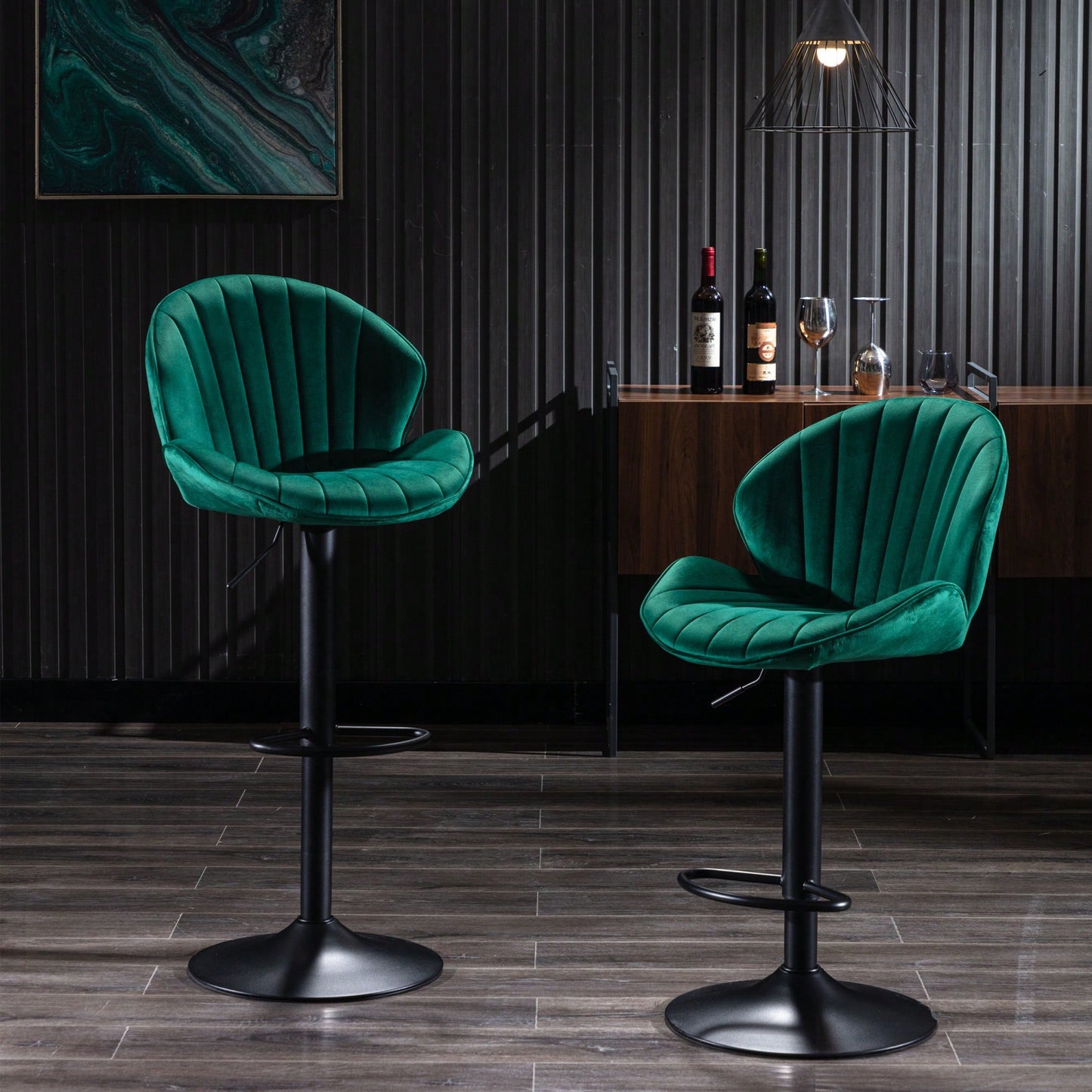 Adjustable Bar Stools Set Of 2 With Back And Footrest For Kitchen And Pub Counter Height Black