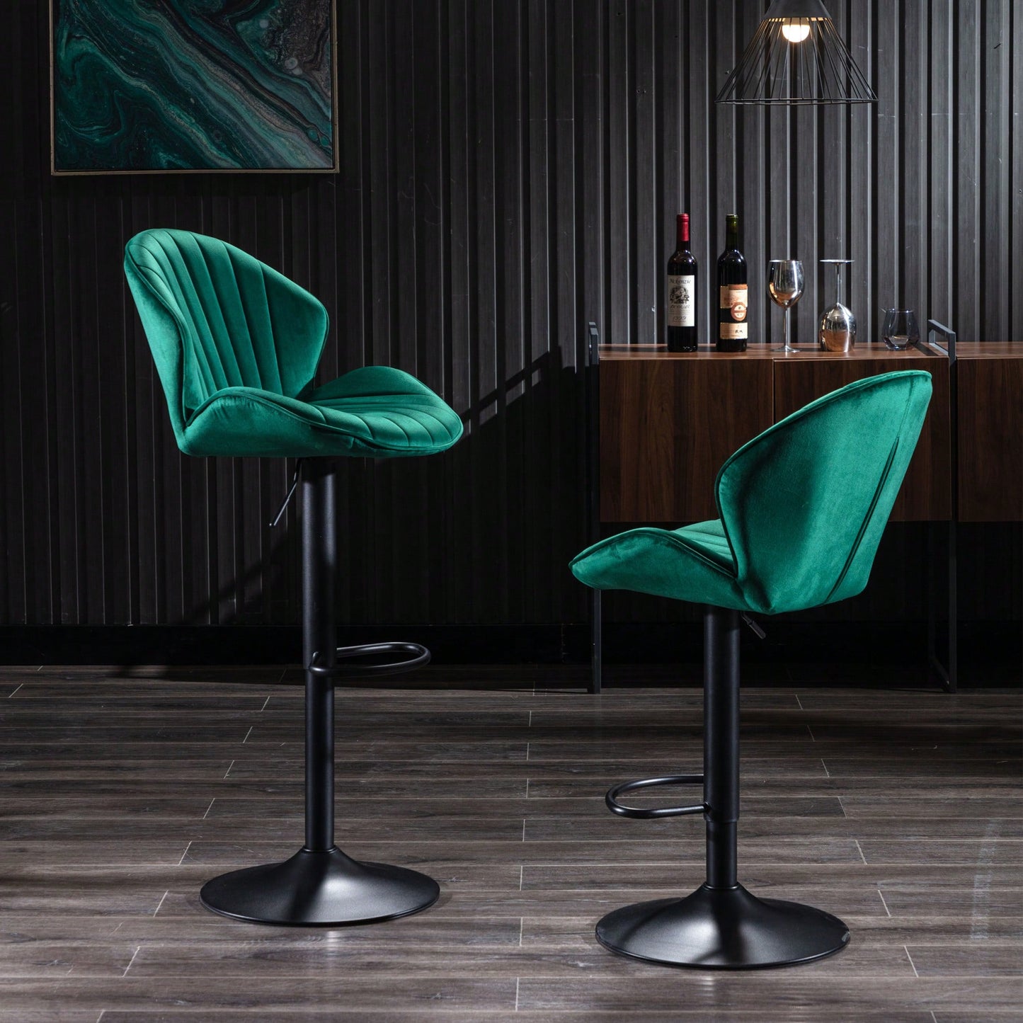 Adjustable Bar Stools Set Of 2 With Back And Footrest For Kitchen And Pub Counter Height Black