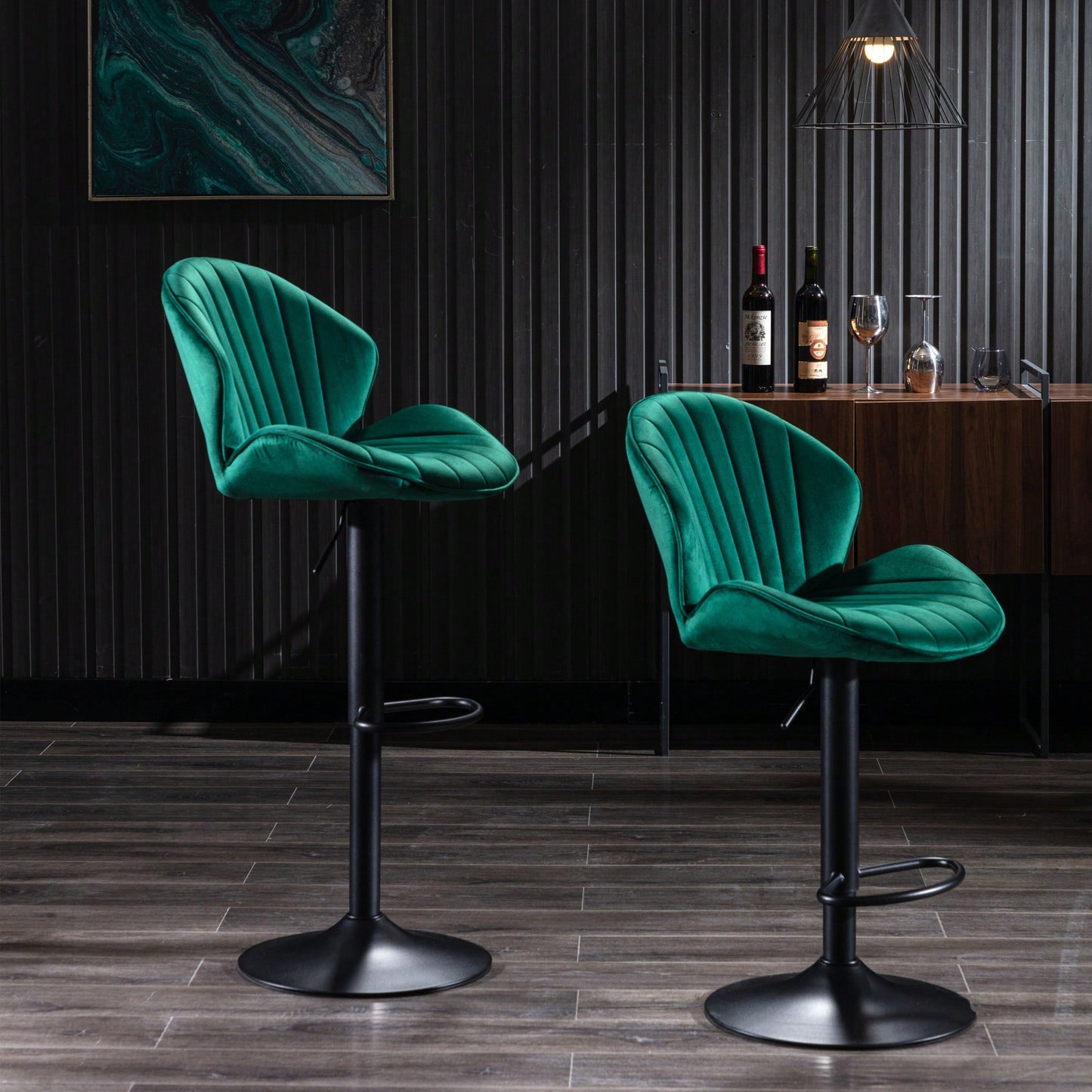 Adjustable Bar Stools Set Of 2 With Back And Footrest For Kitchen And Pub Counter Height Black