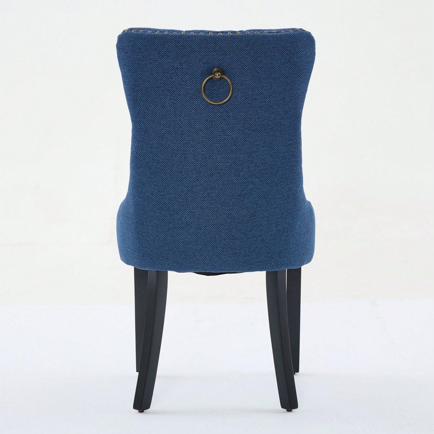 Set Of 2 Modern High-End Tufted Linen Dining Chairs With Wood Legs And Nailhead Trim -Black Fabric And Legs