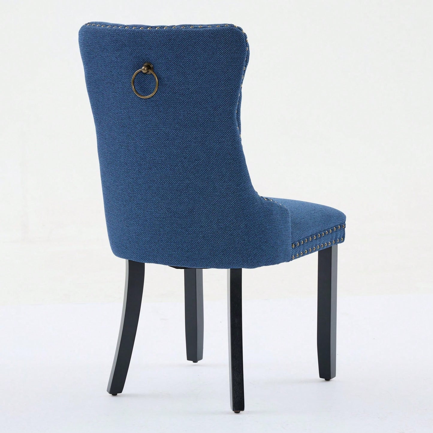 Set Of 2 Modern High-End Tufted Linen Dining Chairs With Wood Legs And Nailhead Trim -Black Fabric And Legs