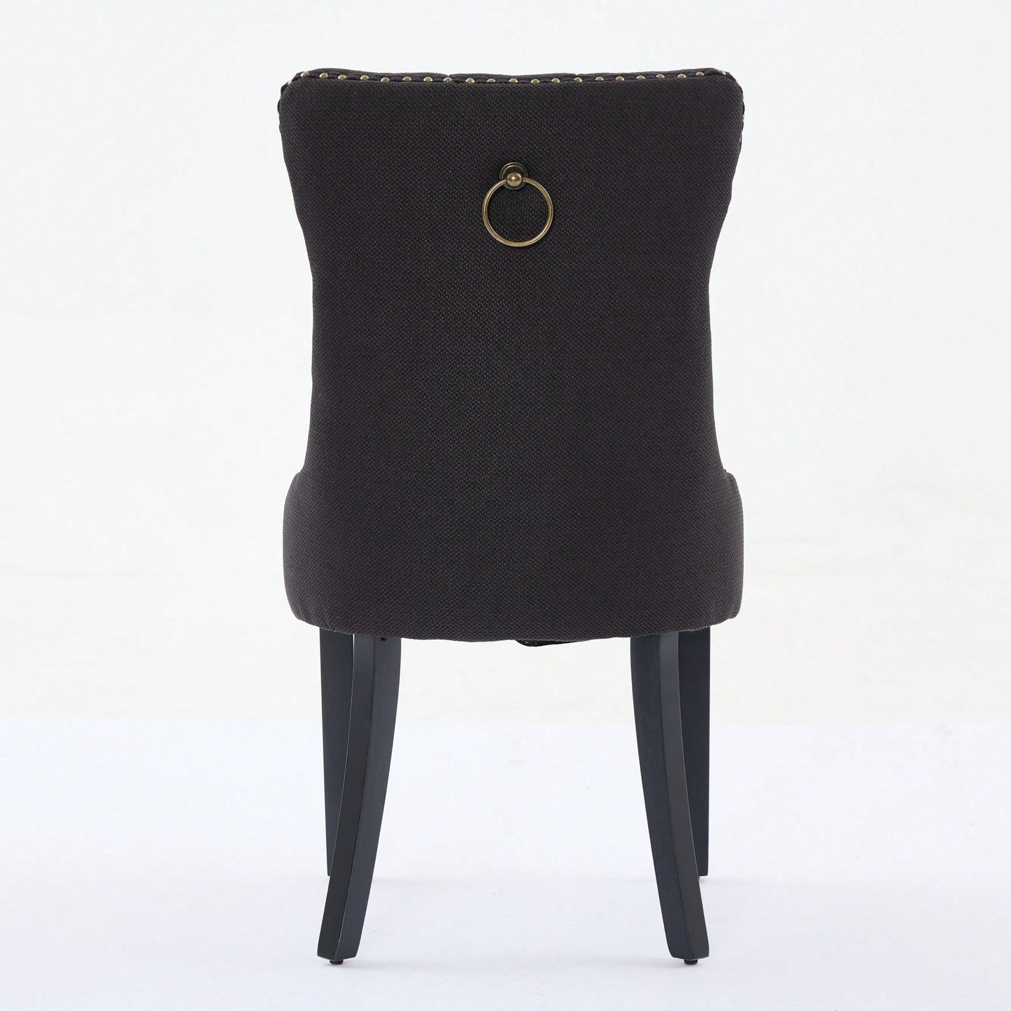 Set Of 2 Modern High-End Tufted Linen Dining Chairs With Wood Legs And Nailhead Trim -Black Fabric And Legs