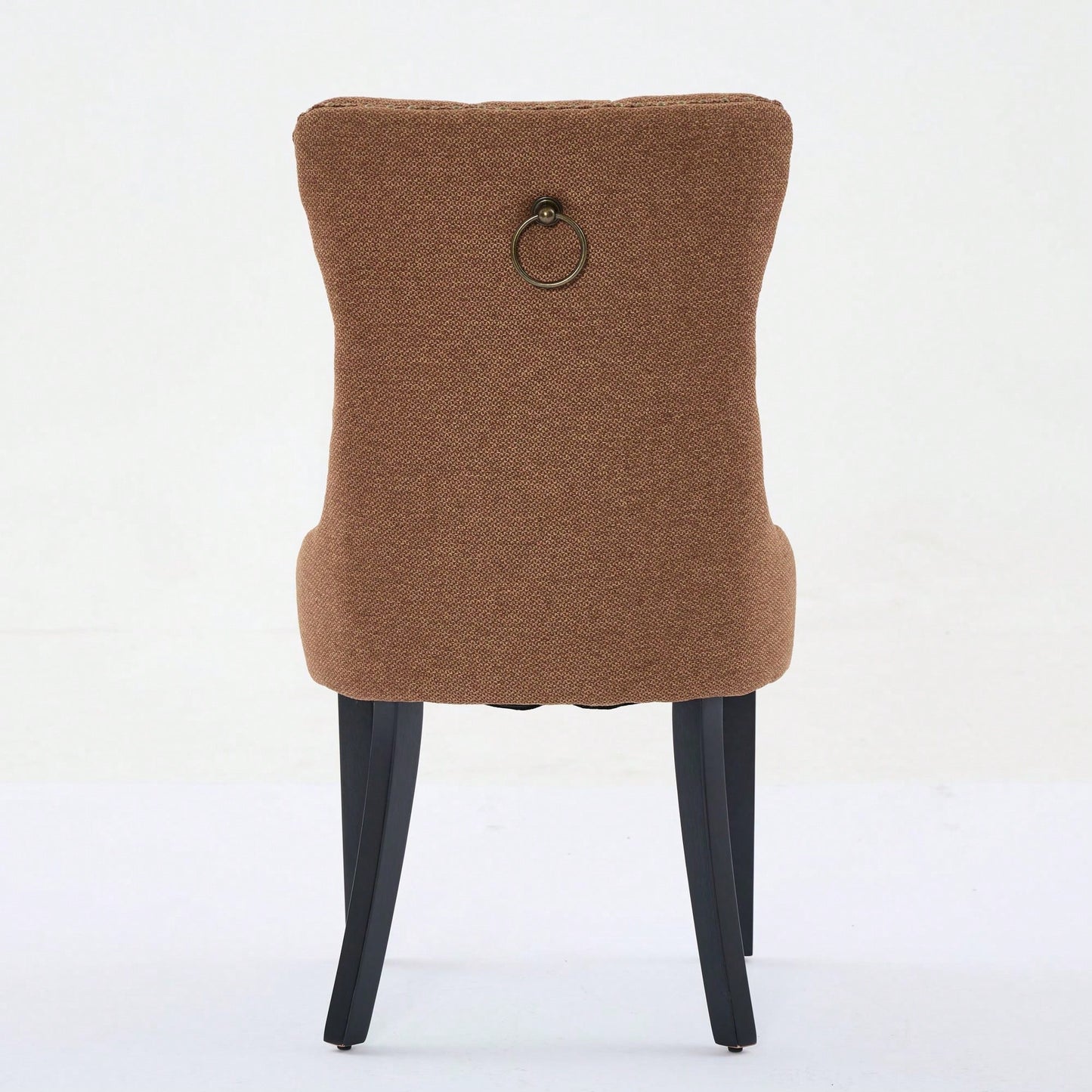 Set Of 2 Modern High-End Tufted Linen Dining Chairs With Wood Legs And Nailhead Trim -Black Fabric And Legs