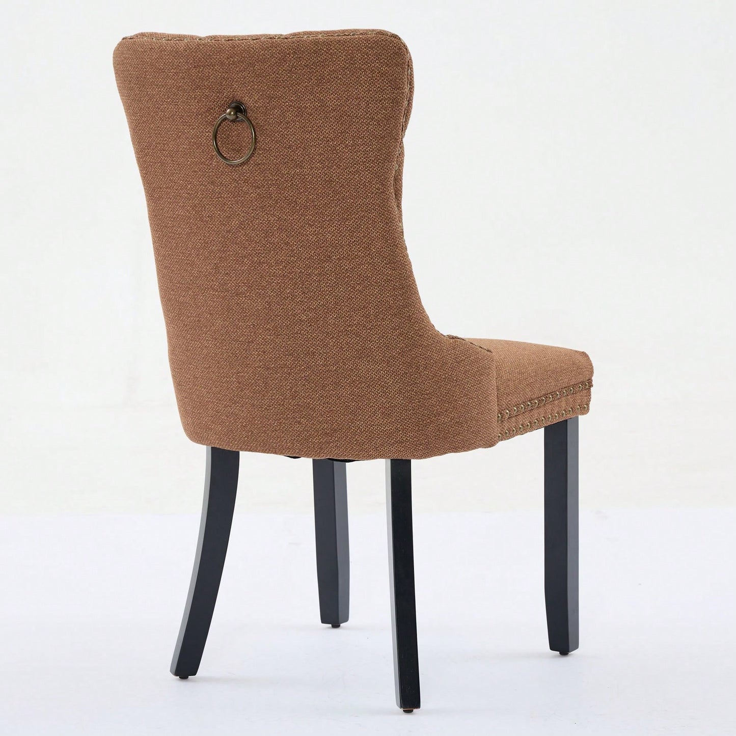 Set Of 2 Modern High-End Tufted Linen Dining Chairs With Wood Legs And Nailhead Trim -Black Fabric And Legs