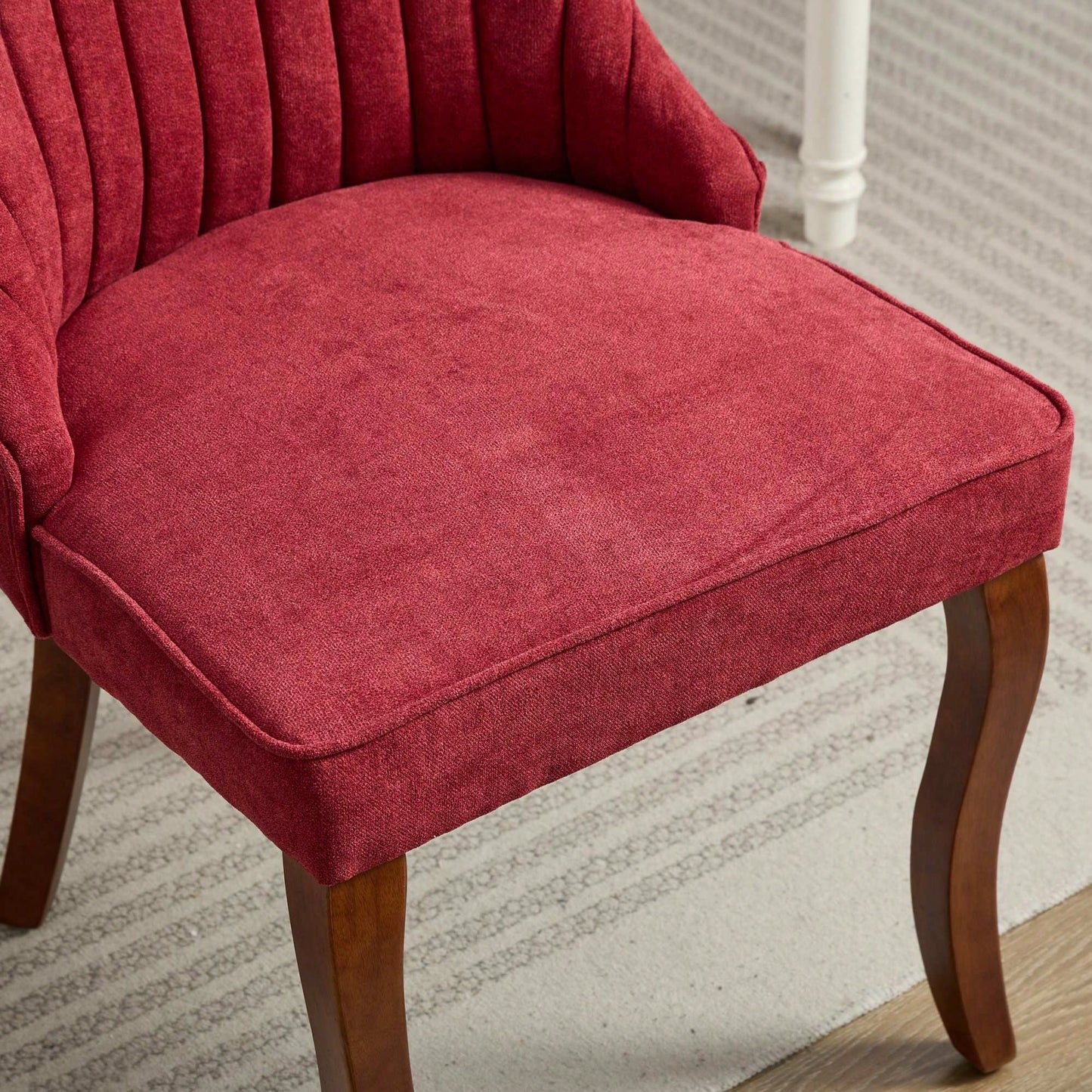 Set Of 2  Comfy Black Rayon Flocked Linen Dining Chairs With Curved Solid Wood Legs For Kitchen And Dining Room