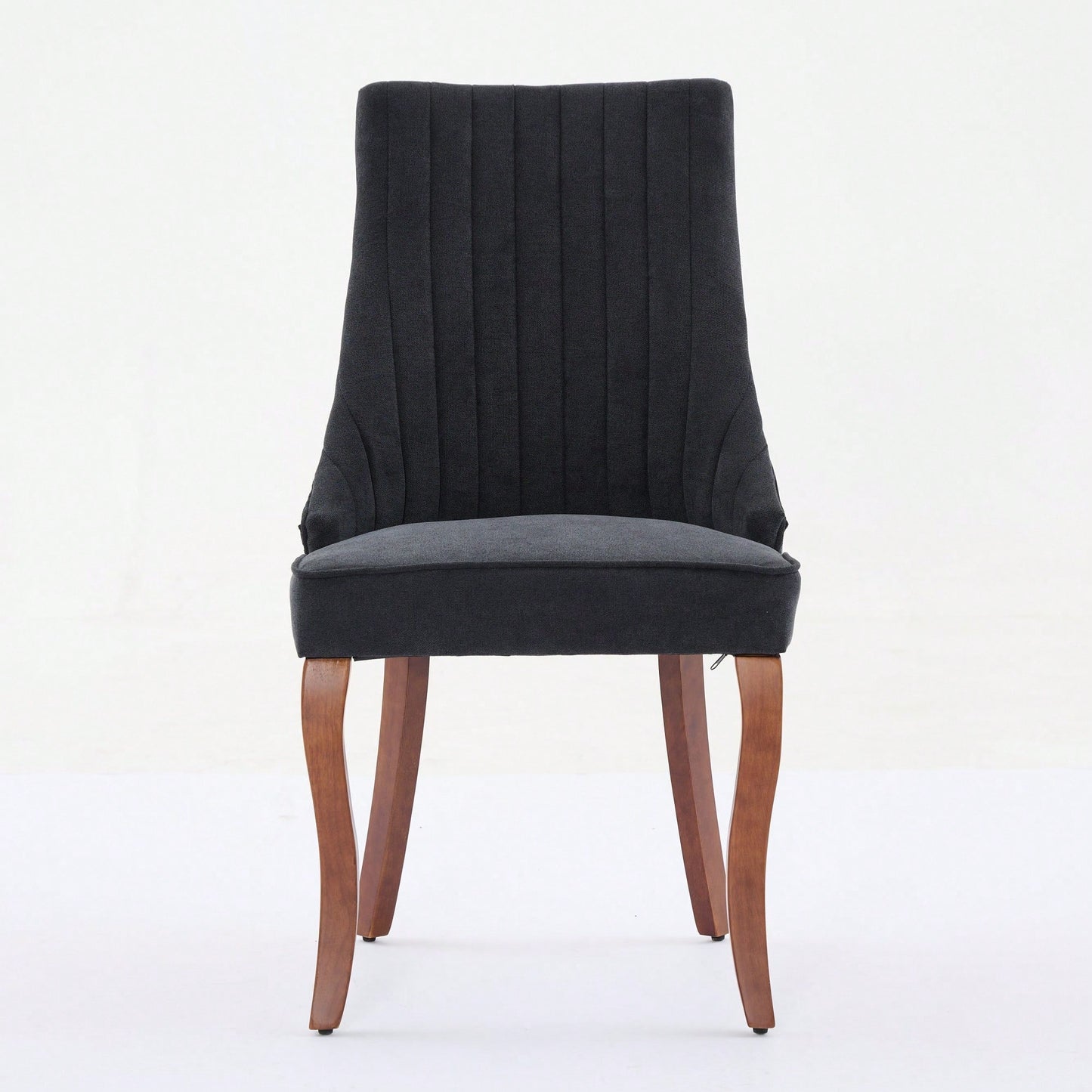 Set Of 2  Comfy Black Rayon Flocked Linen Dining Chairs With Curved Solid Wood Legs For Kitchen And Dining Room