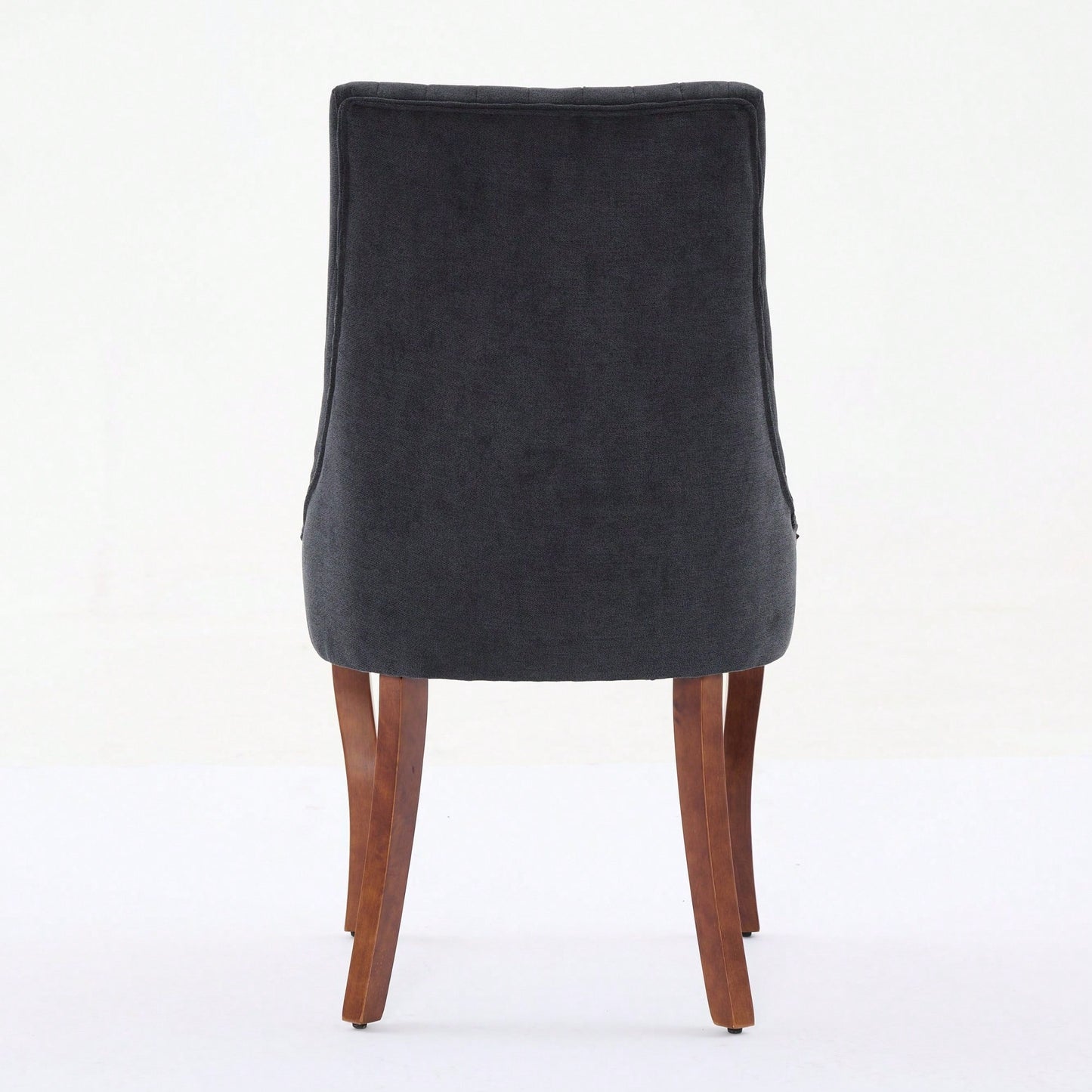 Set Of 2  Comfy Black Rayon Flocked Linen Dining Chairs With Curved Solid Wood Legs For Kitchen And Dining Room