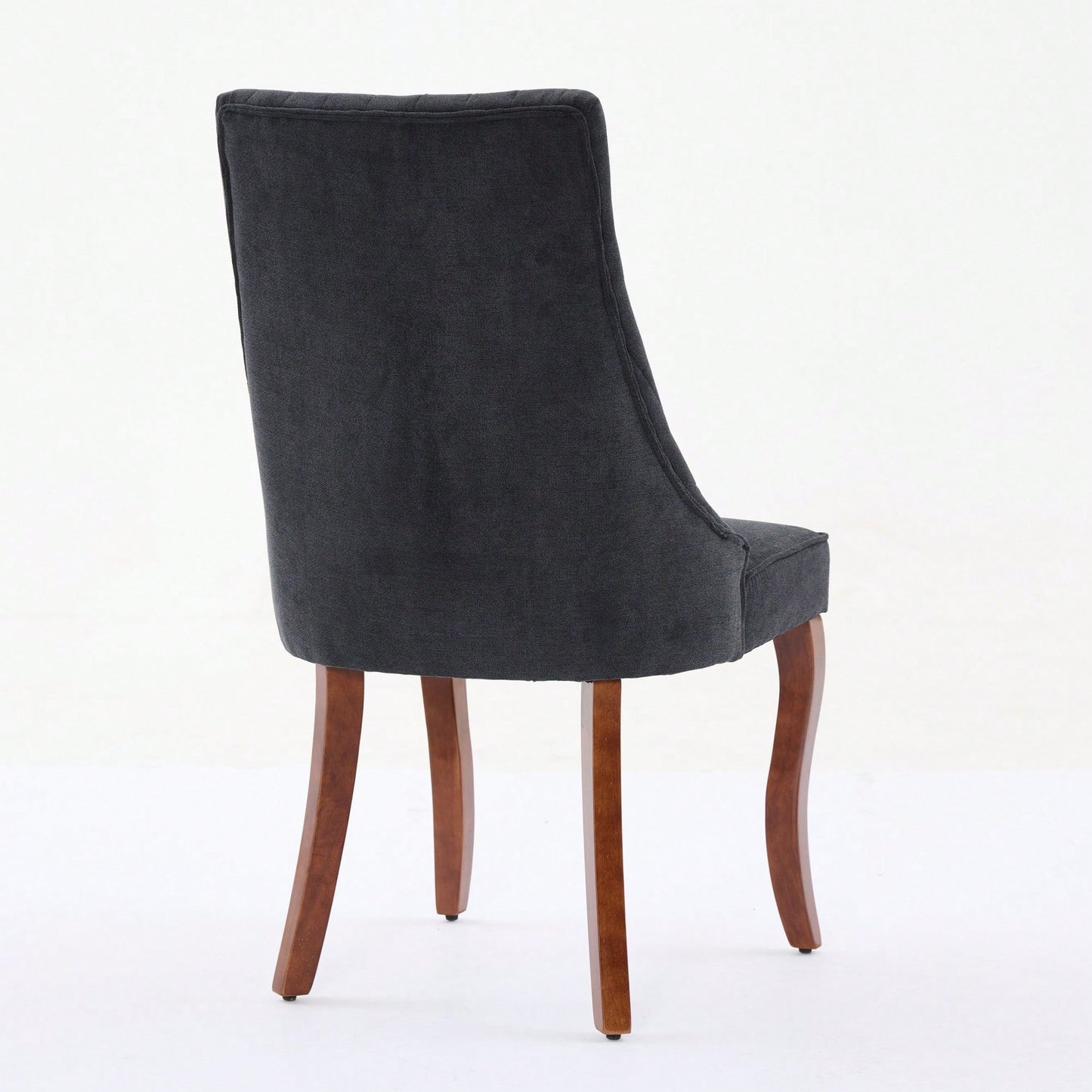Set Of 2  Comfy Black Rayon Flocked Linen Dining Chairs With Curved Solid Wood Legs For Kitchen And Dining Room