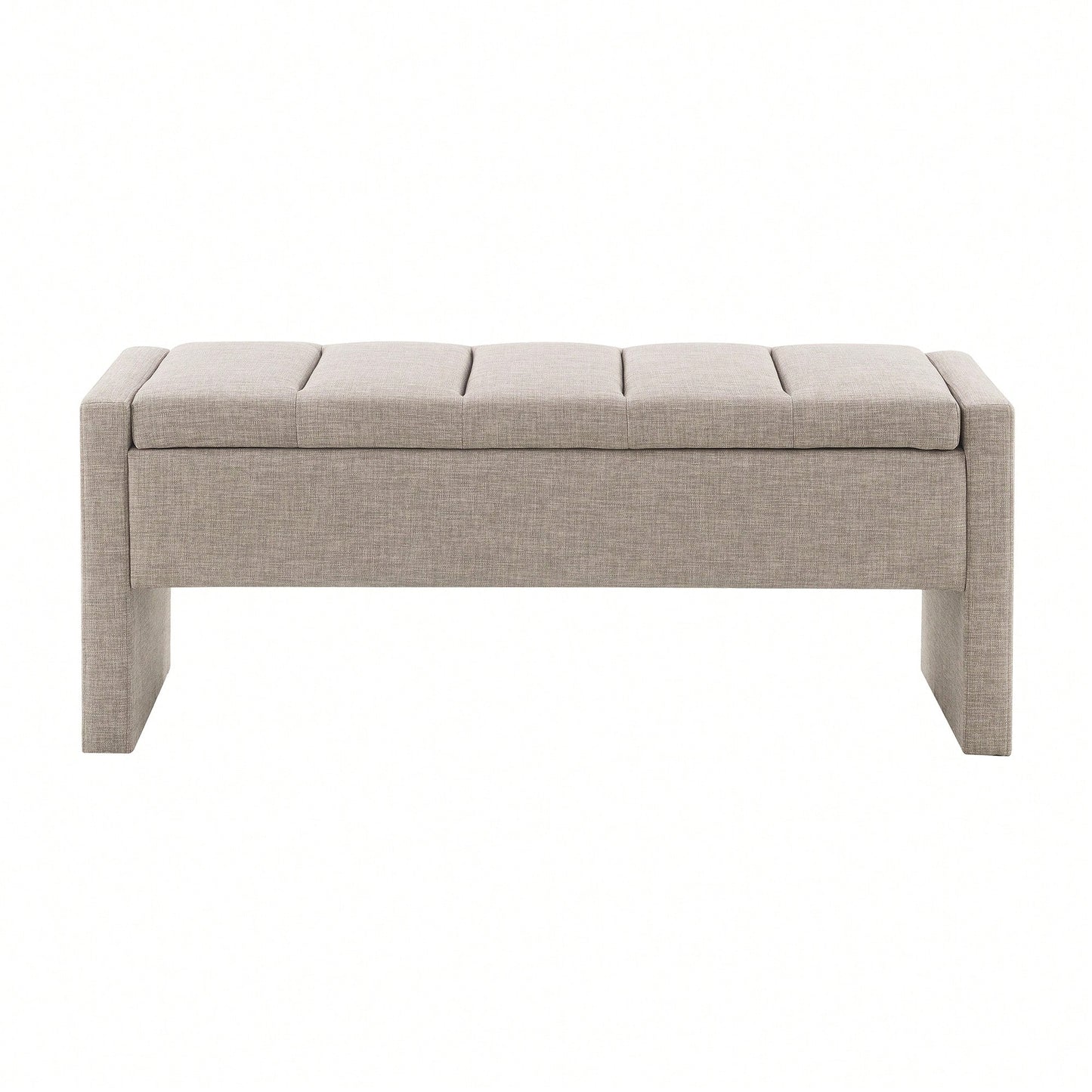 Upholstered Storage Bench For Bedroom And Living Room, Comfy Foot Rest Stool In Linen Grey Brown, Versatile Vanity And Coffee Table Seat