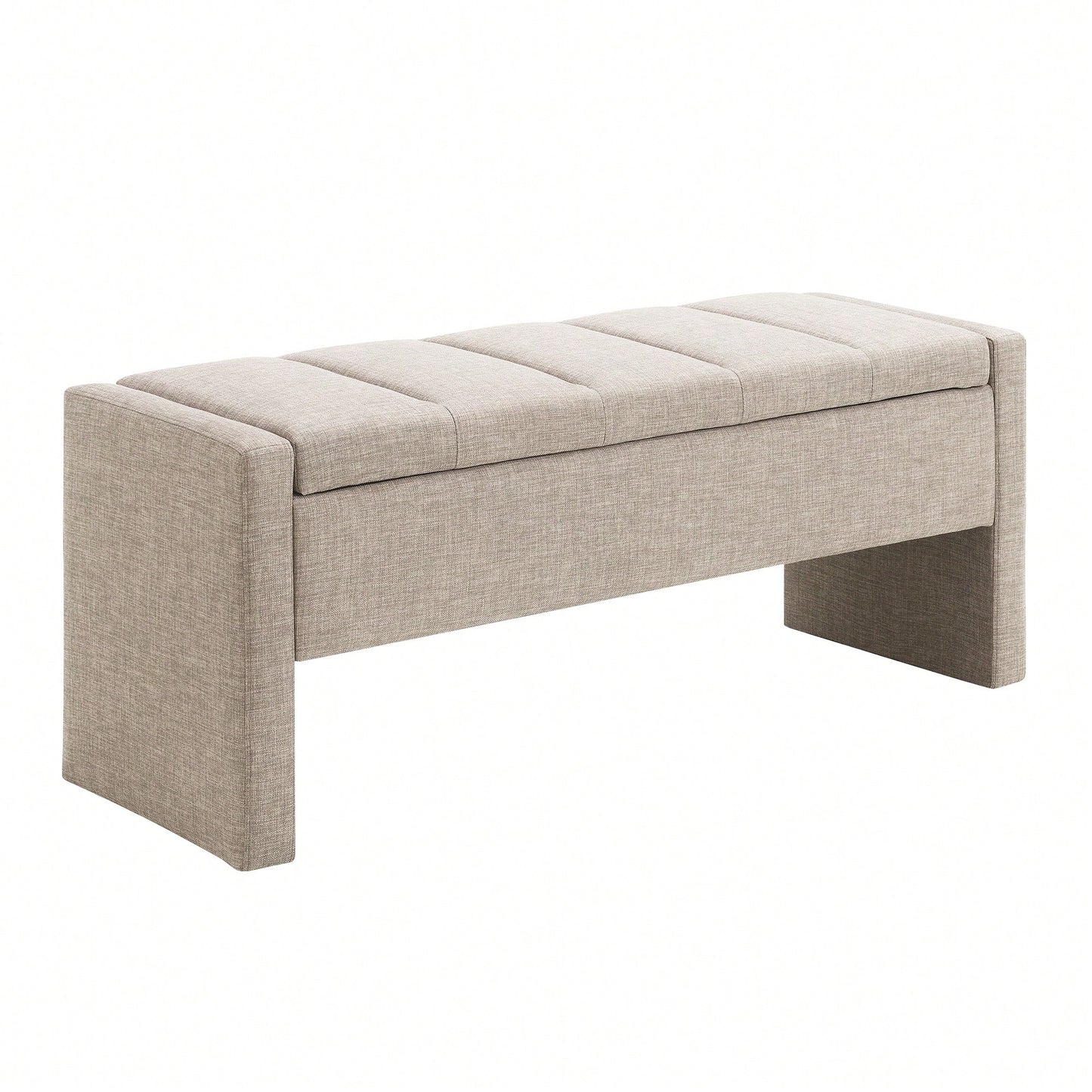 Upholstered Storage Bench For Bedroom And Living Room, Comfy Foot Rest Stool In Linen Grey Brown, Versatile Vanity And Coffee Table Seat