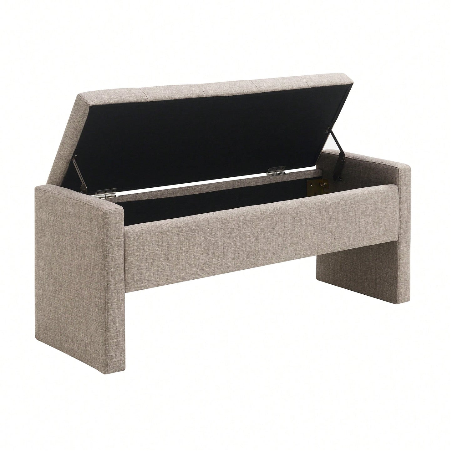 Upholstered Storage Bench For Bedroom And Living Room, Comfy Foot Rest Stool In Linen Grey Brown, Versatile Vanity And Coffee Table Seat