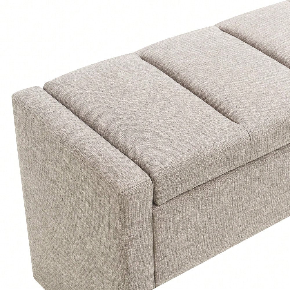 Upholstered Storage Bench For Bedroom And Living Room, Comfy Foot Rest Stool In Linen Grey Brown, Versatile Vanity And Coffee Table Seat