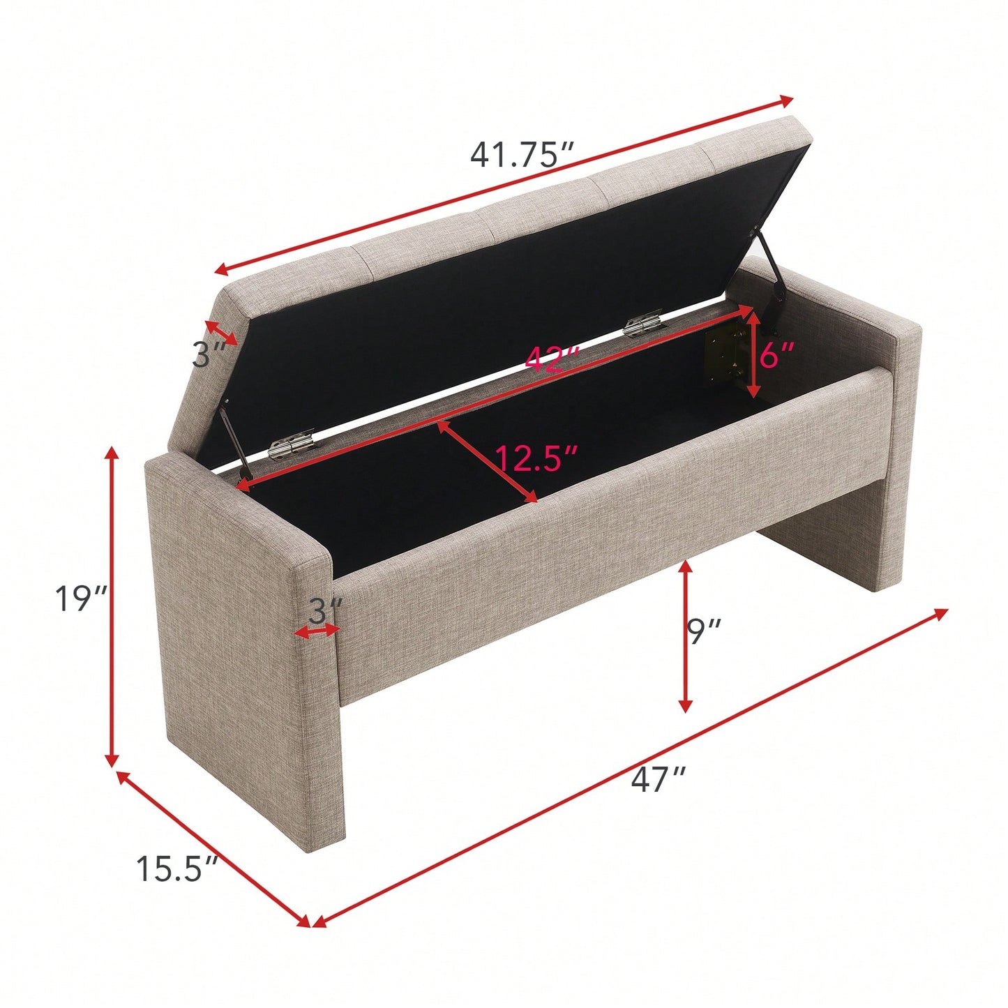 Upholstered Storage Bench For Bedroom And Living Room, Comfy Foot Rest Stool In Linen Grey Brown, Versatile Vanity And Coffee Table Seat
