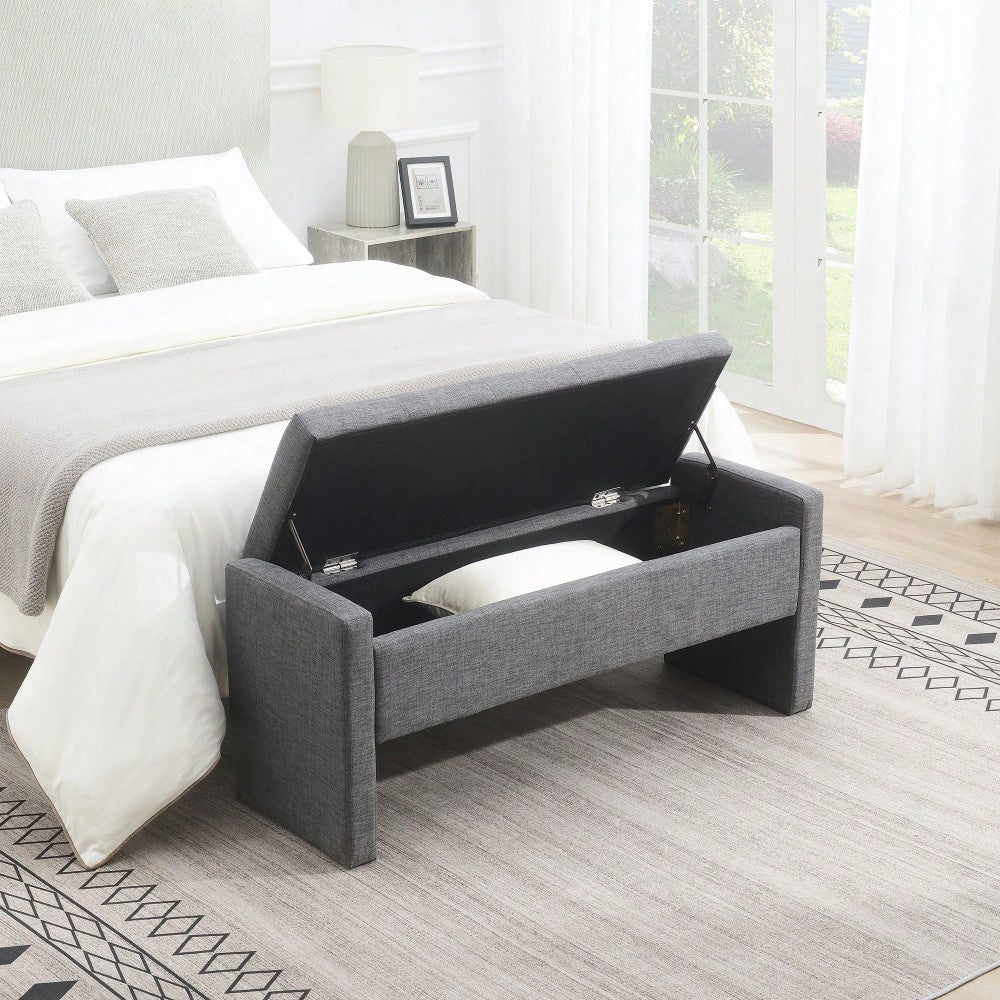 Upholstered Storage Bench For Bedroom And Living Room, Comfy Foot Rest Stool In Linen Grey Brown, Versatile Vanity And Coffee Table Seat