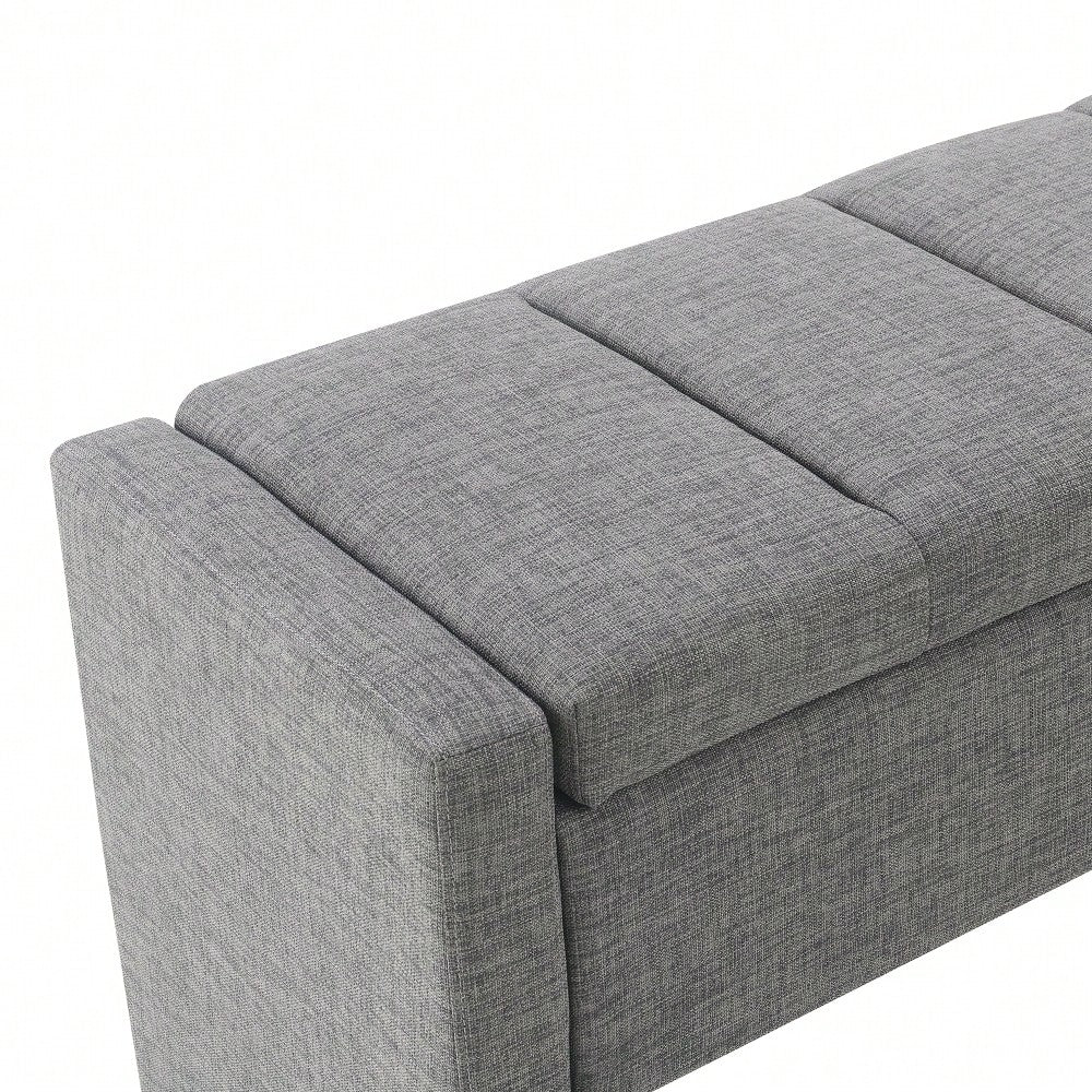 Upholstered Storage Bench For Bedroom And Living Room, Comfy Foot Rest Stool In Linen Grey Brown, Versatile Vanity And Coffee Table Seat