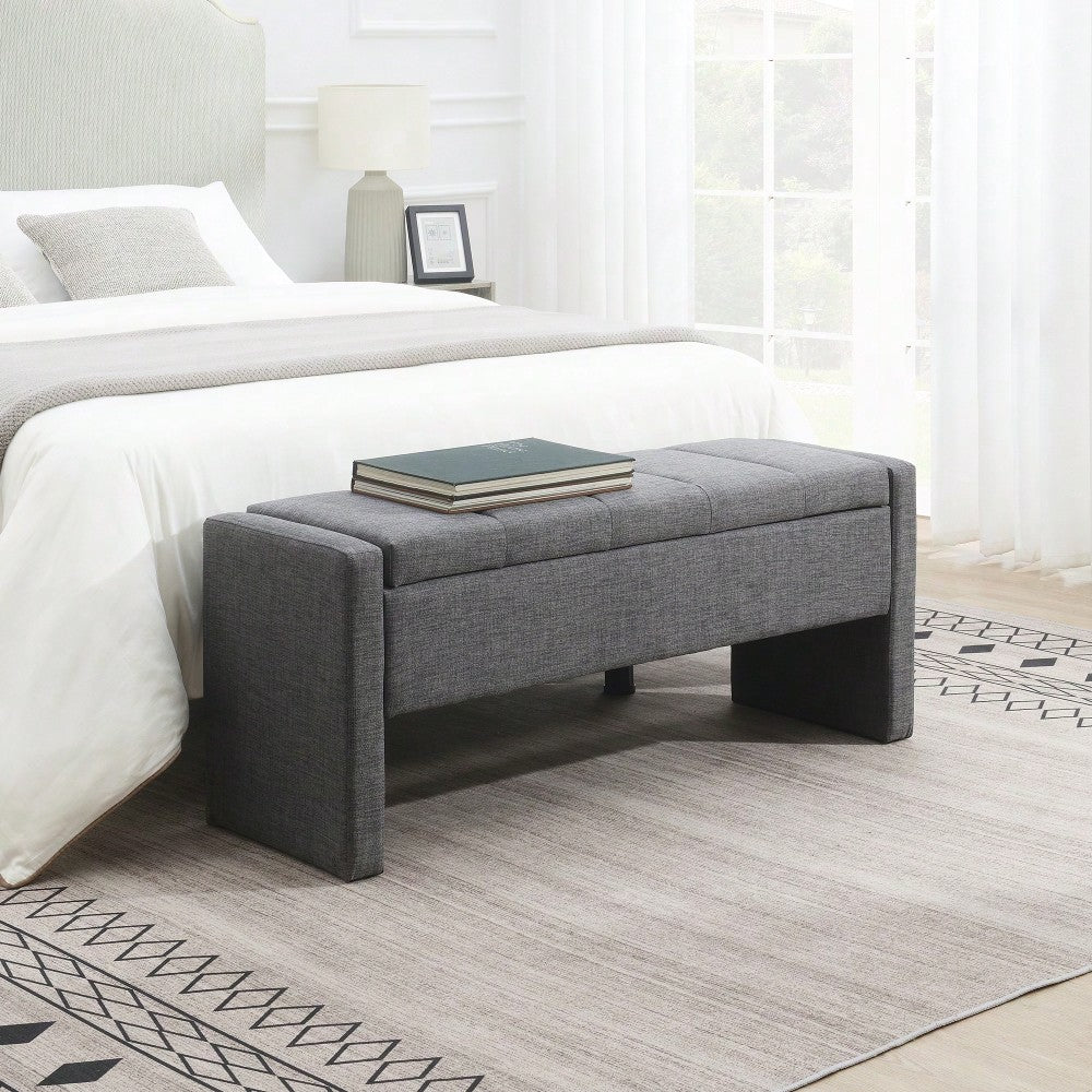 Upholstered Storage Bench For Bedroom And Living Room, Comfy Foot Rest Stool In Linen Grey Brown, Versatile Vanity And Coffee Table Seat