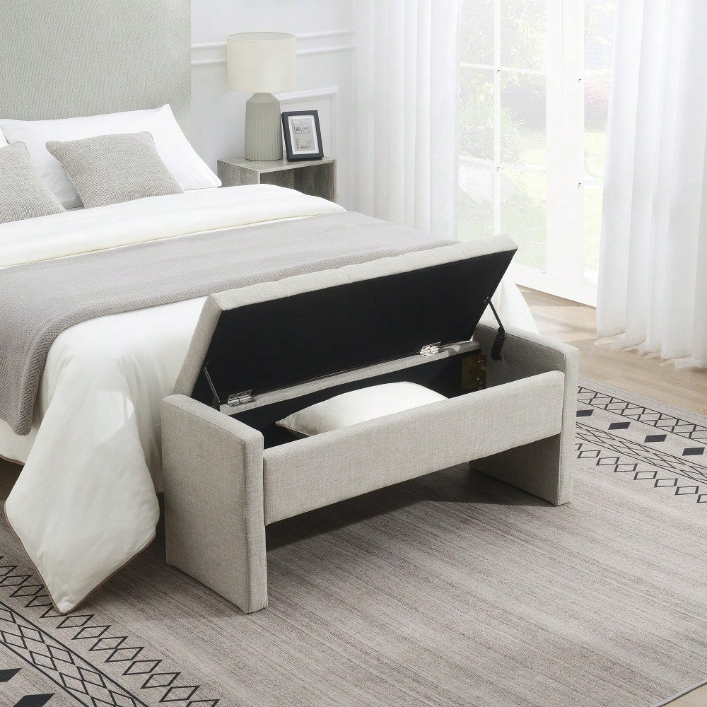 Upholstered Storage Bench For Bedroom And Living Room, Comfy Foot Rest Stool In Linen Grey Brown, Versatile Vanity And Coffee Table Seat