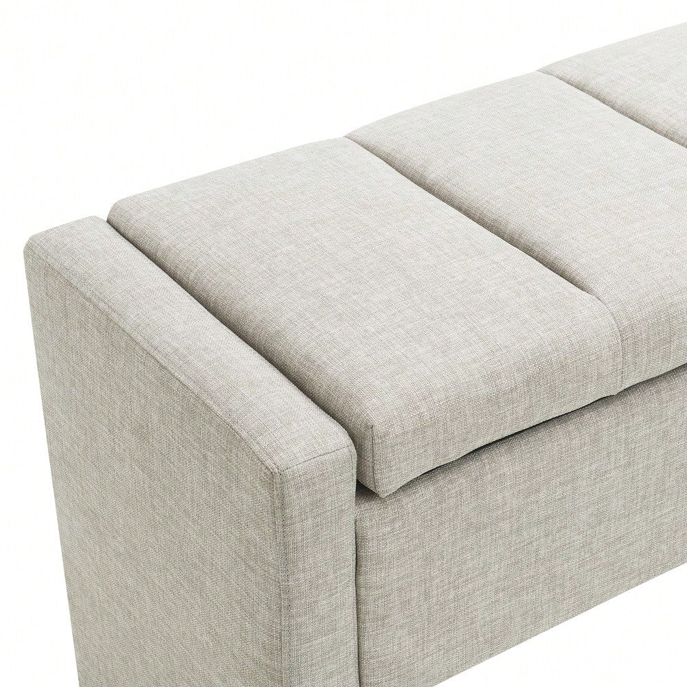 Upholstered Storage Bench For Bedroom And Living Room, Comfy Foot Rest Stool In Linen Grey Brown, Versatile Vanity And Coffee Table Seat
