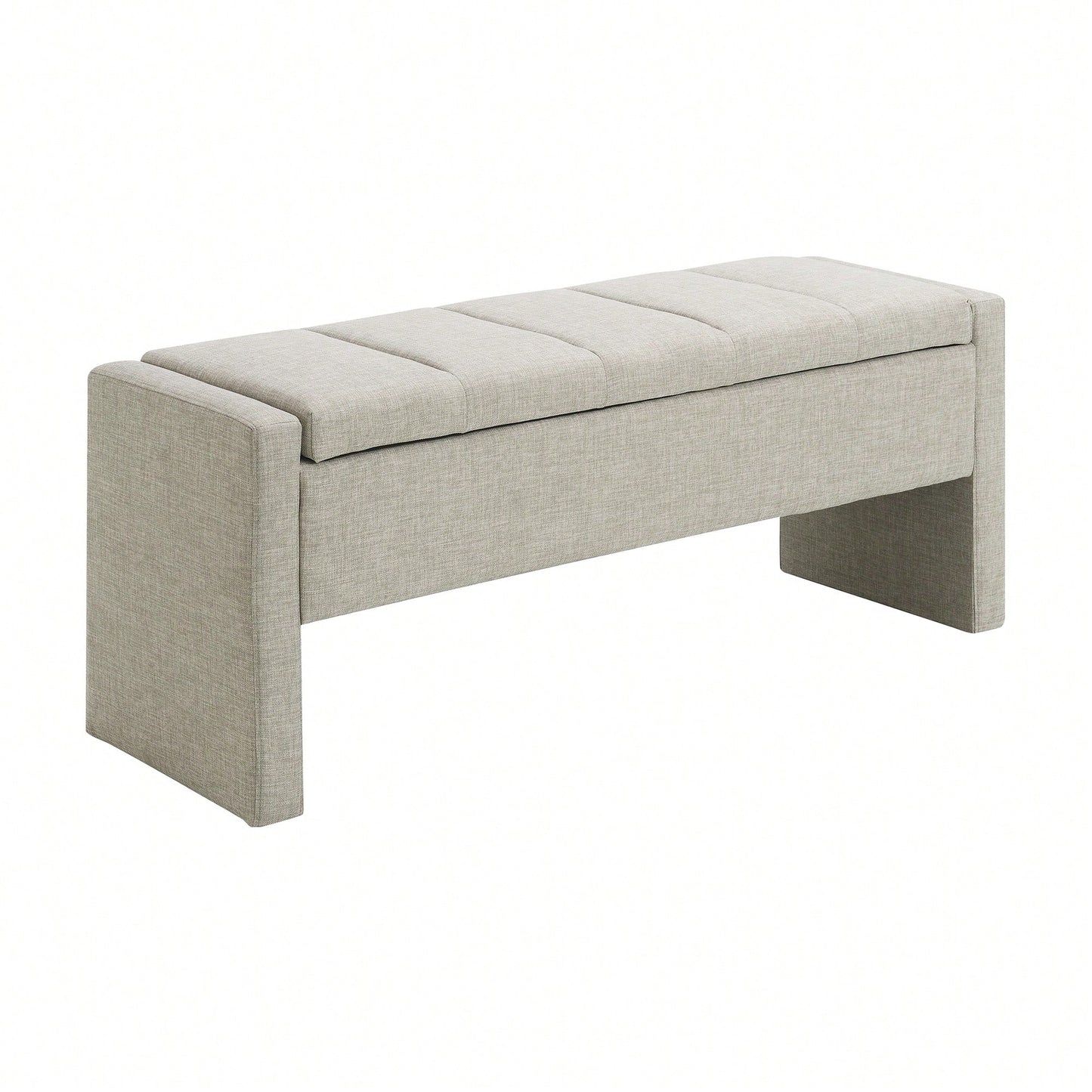Upholstered Storage Bench For Bedroom And Living Room, Comfy Foot Rest Stool In Linen Grey Brown, Versatile Vanity And Coffee Table Seat