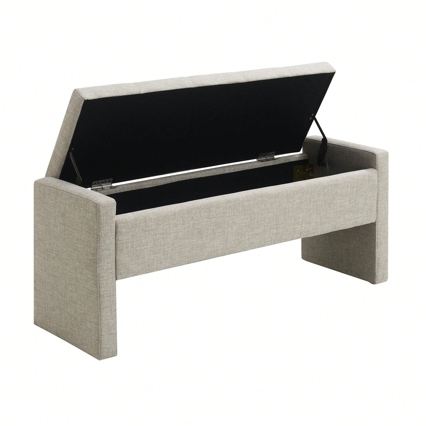 Upholstered Storage Bench For Bedroom And Living Room, Comfy Foot Rest Stool In Linen Grey Brown, Versatile Vanity And Coffee Table Seat
