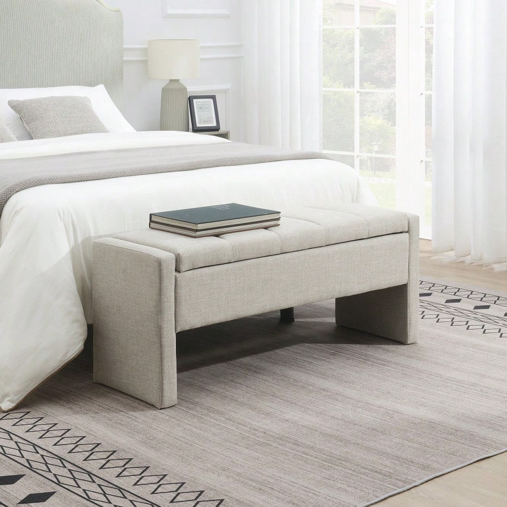 Upholstered Storage Bench For Bedroom And Living Room, Comfy Foot Rest Stool In Linen Grey Brown, Versatile Vanity And Coffee Table Seat