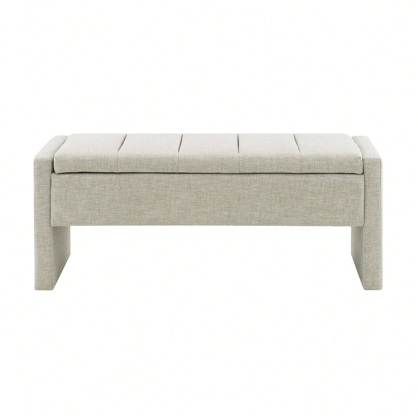 Upholstered Storage Bench For Bedroom And Living Room, Comfy Foot Rest Stool In Linen Grey Brown, Versatile Vanity And Coffee Table Seat