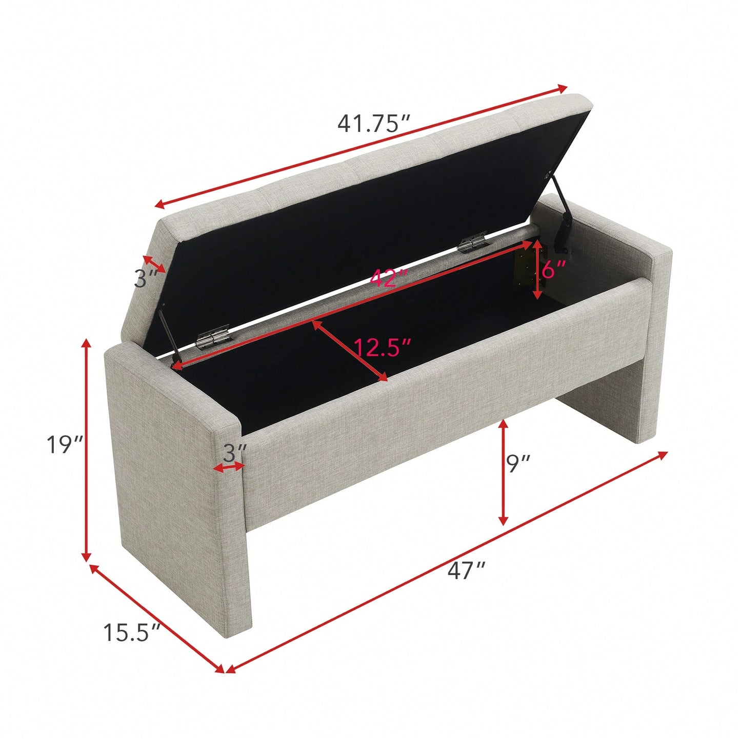 Upholstered Storage Bench For Bedroom And Living Room, Comfy Foot Rest Stool In Linen Grey Brown, Versatile Vanity And Coffee Table Seat