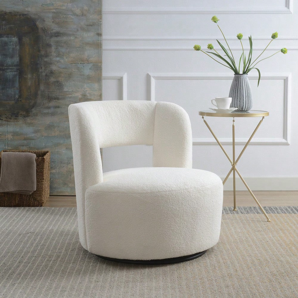 Soft Teddy Fabric Swivel Barrel Chair Cozy Round Accent Chair For Living Room Bedroom Reading And Waiting Room Cream
