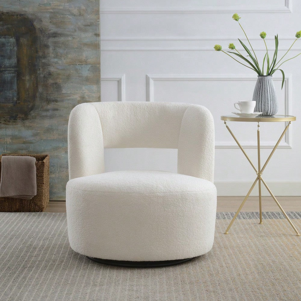 Soft Teddy Fabric Swivel Barrel Chair Cozy Round Accent Chair For Living Room Bedroom Reading And Waiting Room Cream