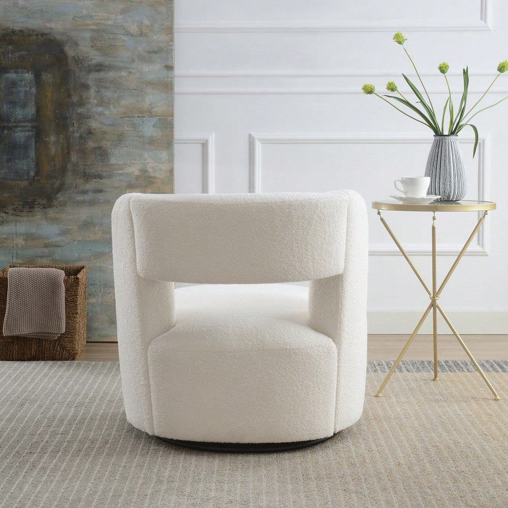 Soft Teddy Fabric Swivel Barrel Chair Cozy Round Accent Chair For Living Room Bedroom Reading And Waiting Room Cream