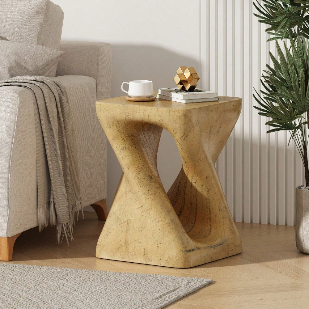 Stylish Black Twist Shape Side Table With Wood-Like Texture For Modern Living Spaces