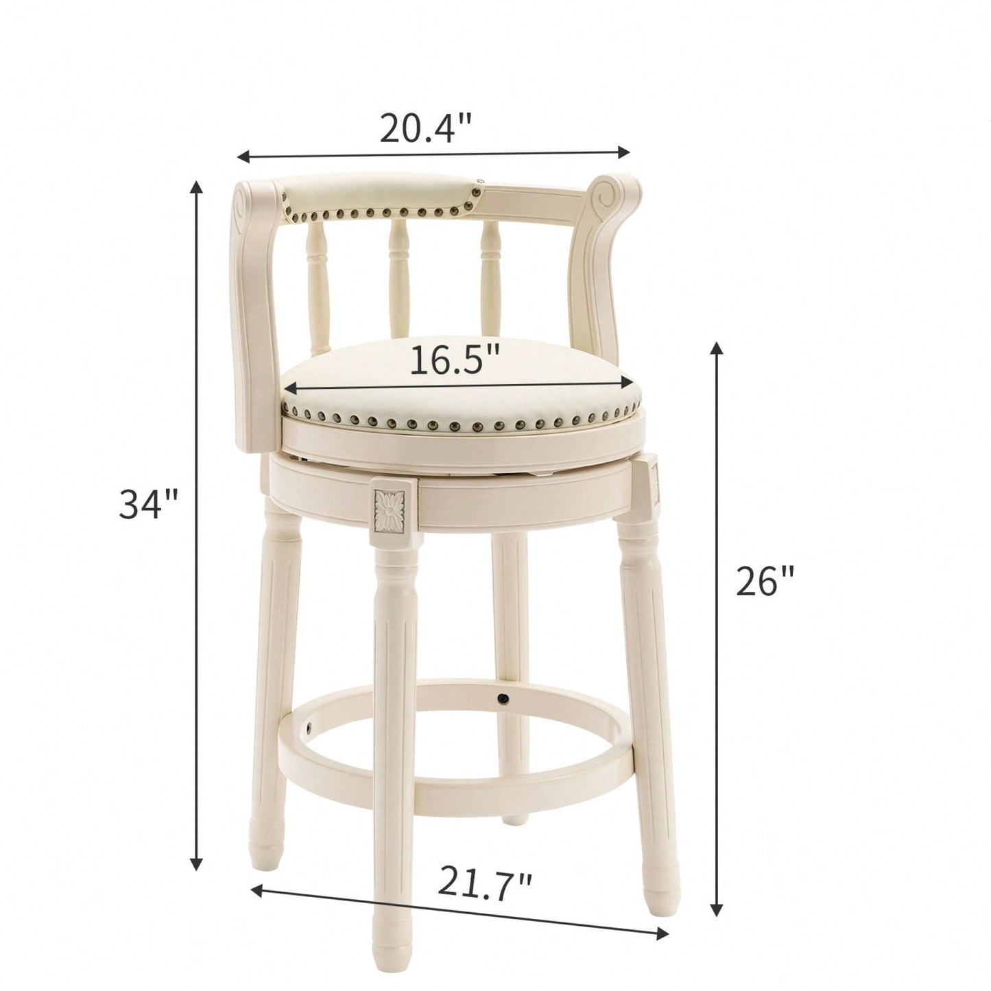 26 Inch White Leather Wooden Bar Stool For Kitchen And Dining Use