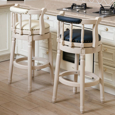 26 Inch White Leather Wooden Bar Stool For Kitchen And Dining Use