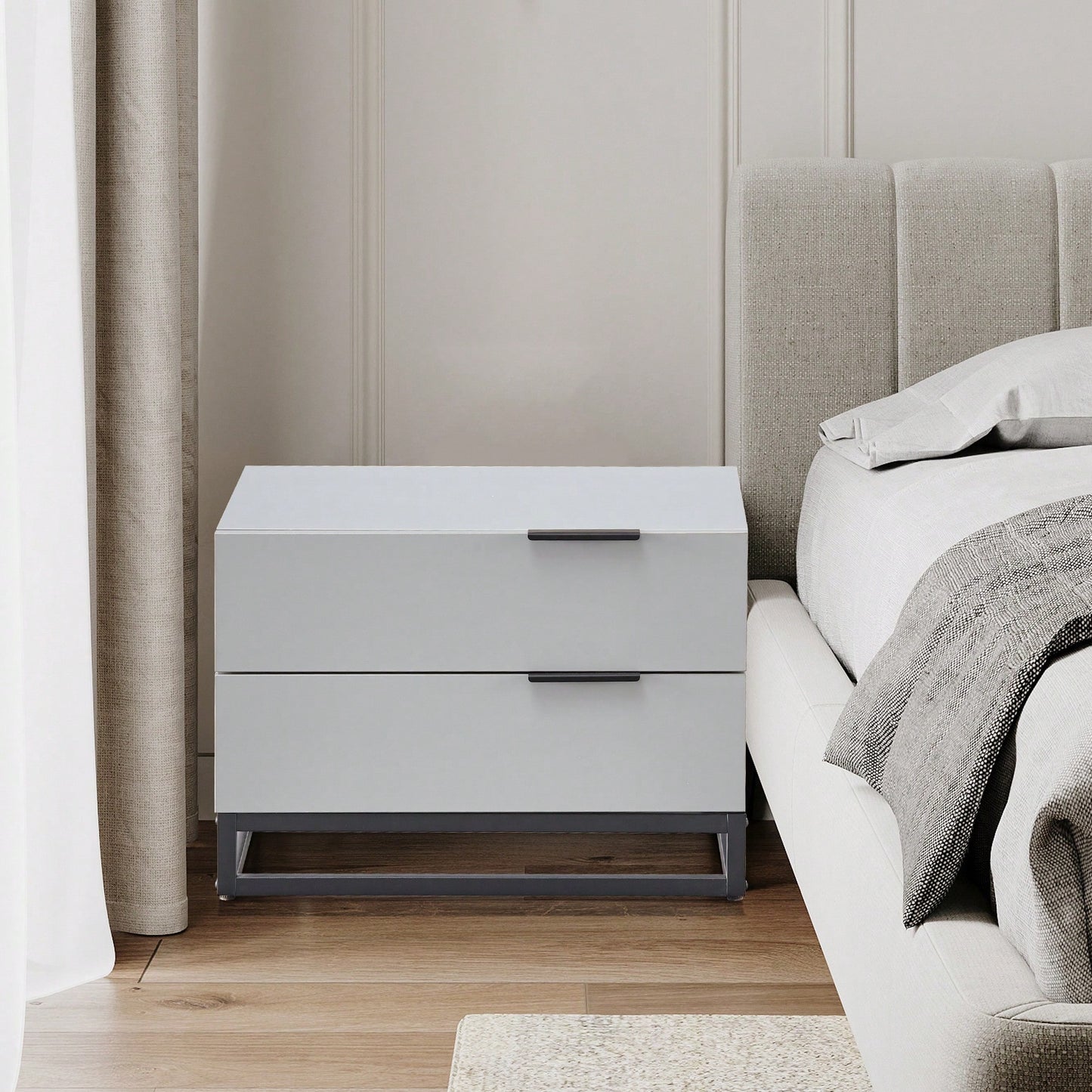 22 Inch Grey White Nightstand With 2 Drawers Small Dresser Wood Storage Cabinet For Bedroom Hallway Entryway Sofa Side Table
