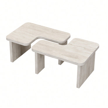 Detachable L Shape Farmhouse Coffee Table For Dining Room And Garden 47.24x23.62 Inch And 35.43x31.49 Inch White Finish