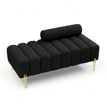Fuzzy Sherpa Fabric Upholstered 2 Seater Bench With Gold Metal Legs For Bedroom Living Room Entryway Ottoman Footrest