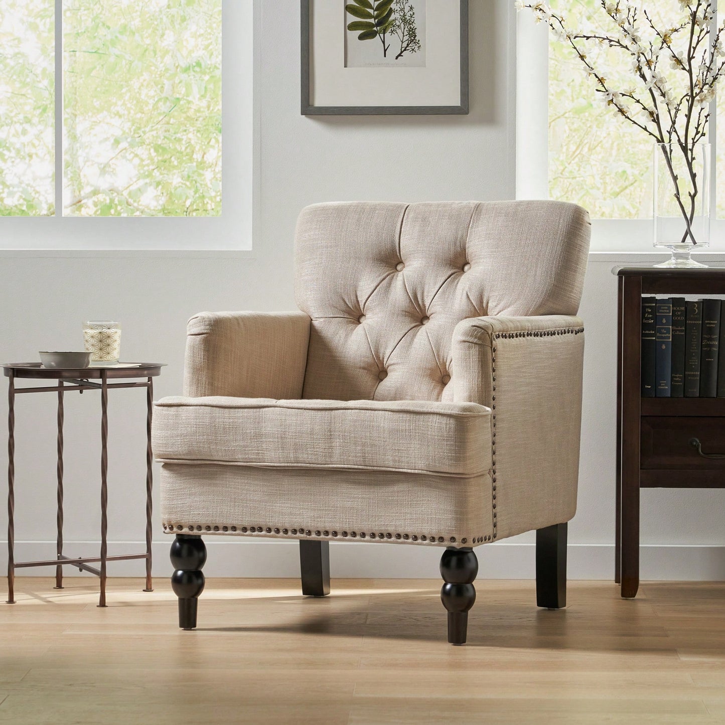 Elegant Tufted Club Chair For Living Room And Office Seating
