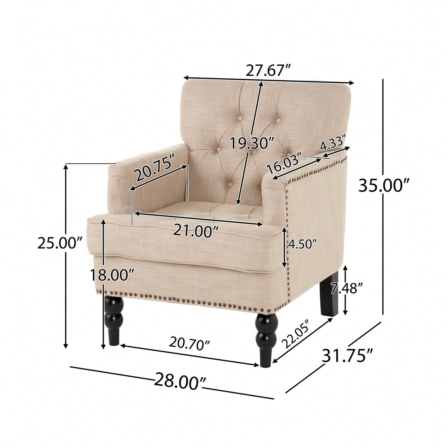 Elegant Tufted Club Chair For Living Room And Office Seating