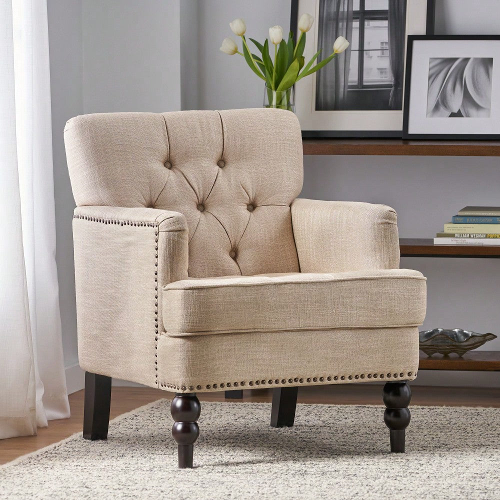 Elegant Tufted Club Chair For Living Room And Office Seating
