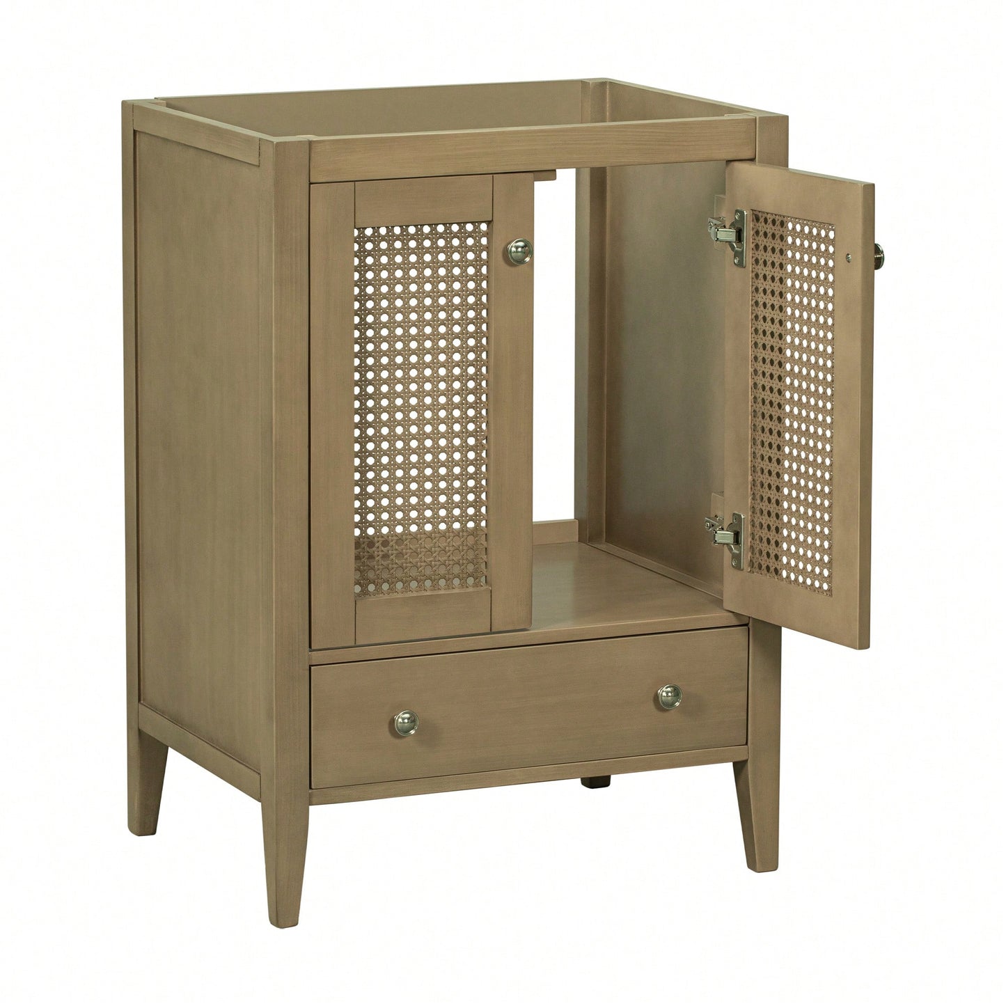 24 Inch Rattan Bathroom Vanity Base With Doors And Drawer Solid Frame And MDF Board Natural Finish