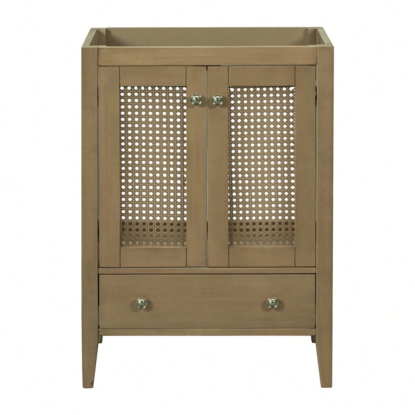24 Inch Rattan Bathroom Vanity Base With Doors And Drawer Solid Frame And MDF Board Natural Finish
