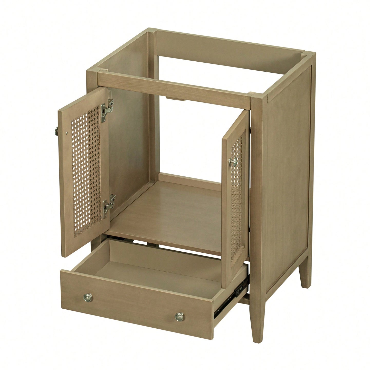 24 Inch Rattan Bathroom Vanity Base With Doors And Drawer Solid Frame And MDF Board Natural Finish