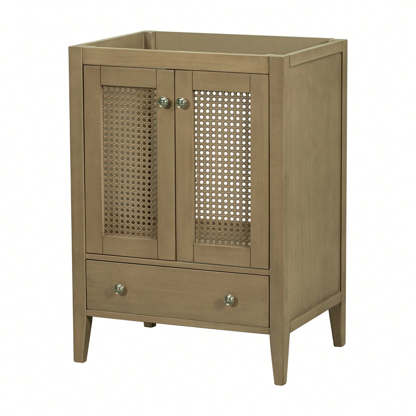 24 Inch Rattan Bathroom Vanity Base With Doors And Drawer Solid Frame And MDF Board Natural Finish