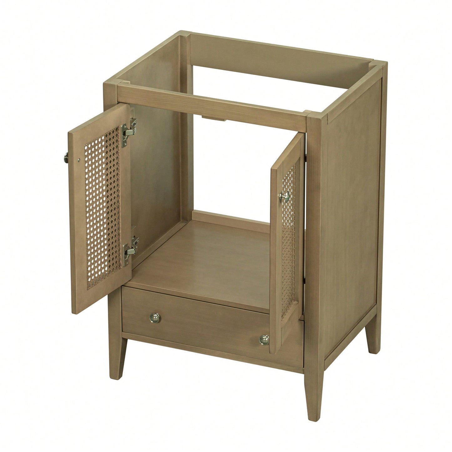 24 Inch Rattan Bathroom Vanity Base With Doors And Drawer Solid Frame And MDF Board Natural Finish
