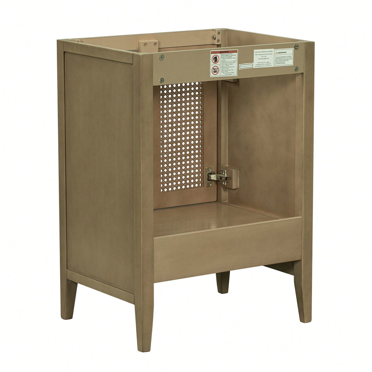 24 Inch Rattan Bathroom Vanity Base With Doors And Drawer Solid Frame And MDF Board Natural Finish