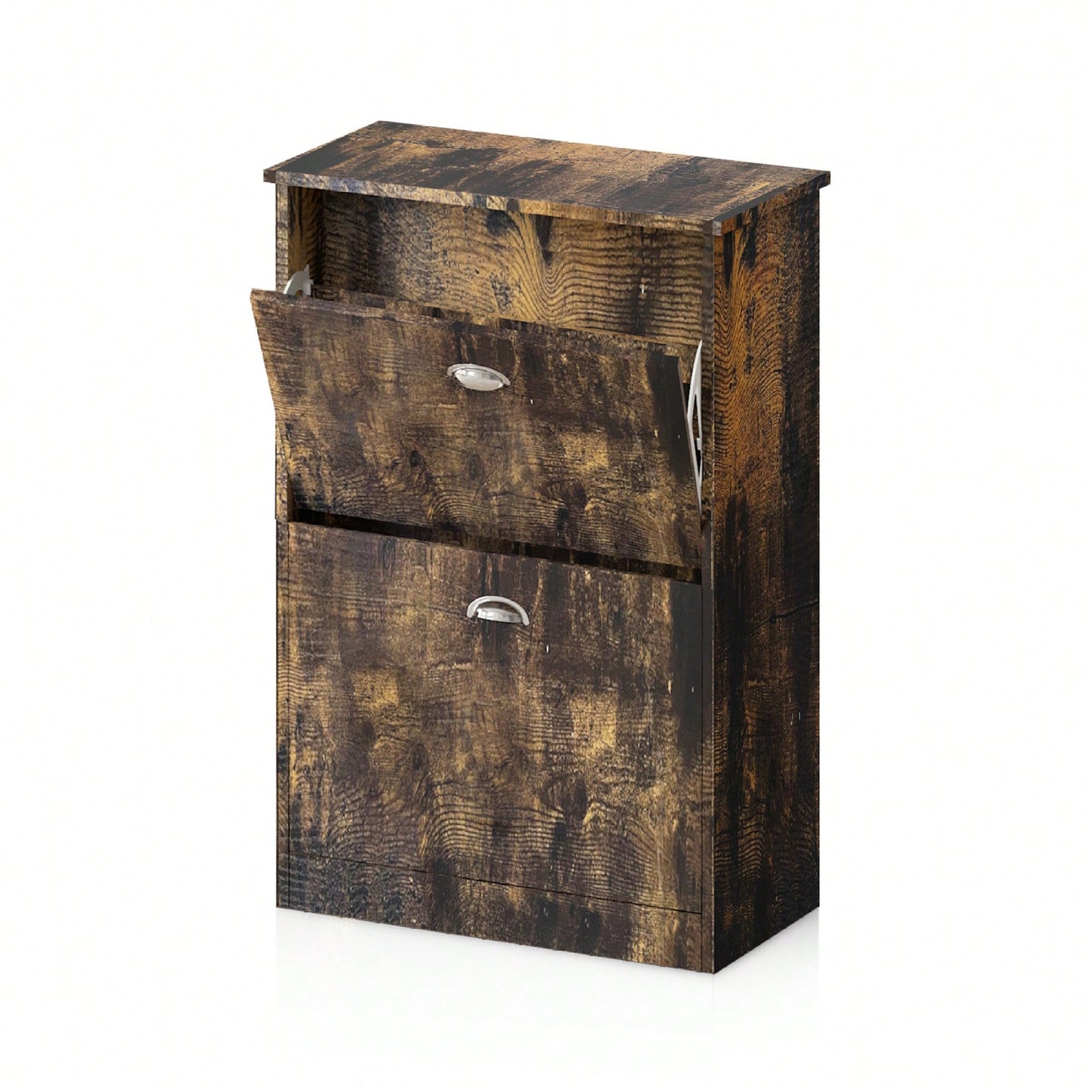 Slim Hidden Shoe Rack Cabinet With 2 Drawers For Entryway Foyer Hallway Bedroom In Retro Original Wood Color