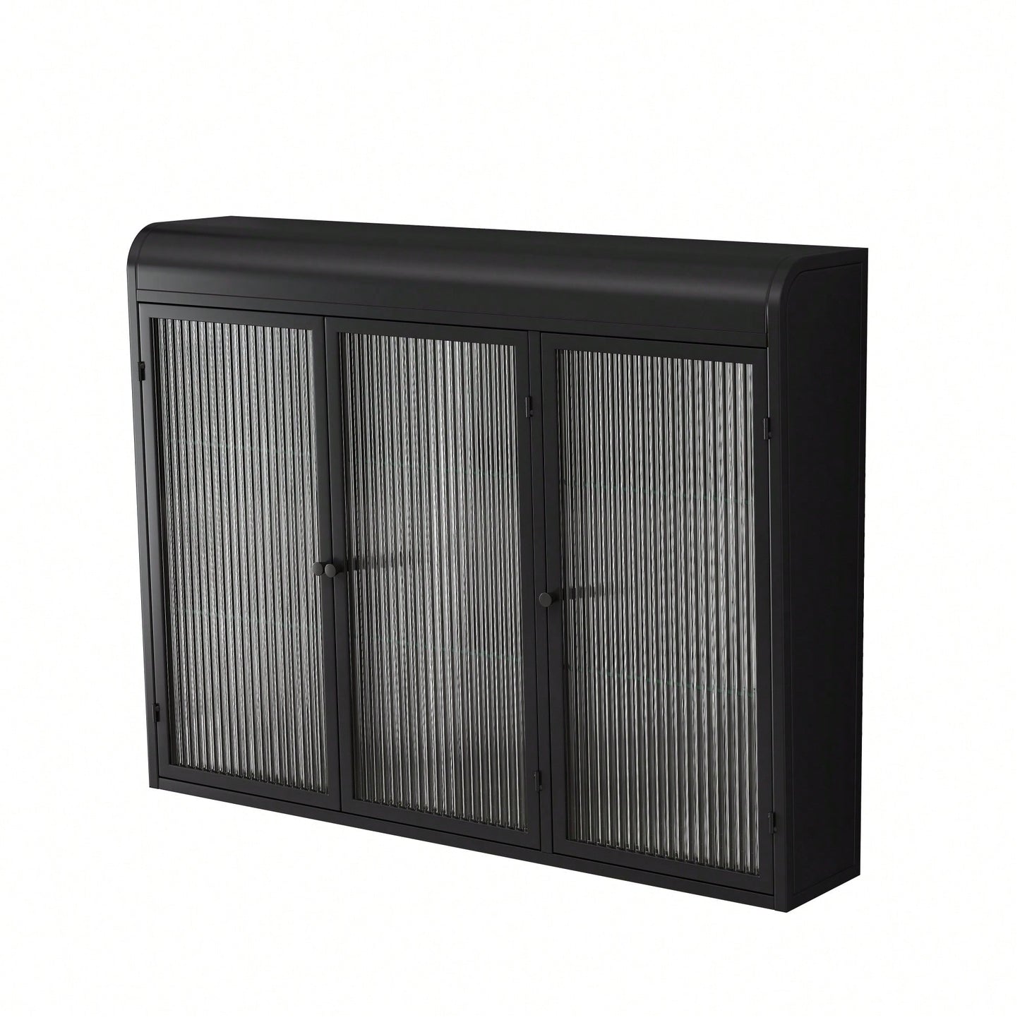 3 Door Arched Wall Mounted Glass Cabinet For Kitchen Living Room And Bathroom In Black Finish