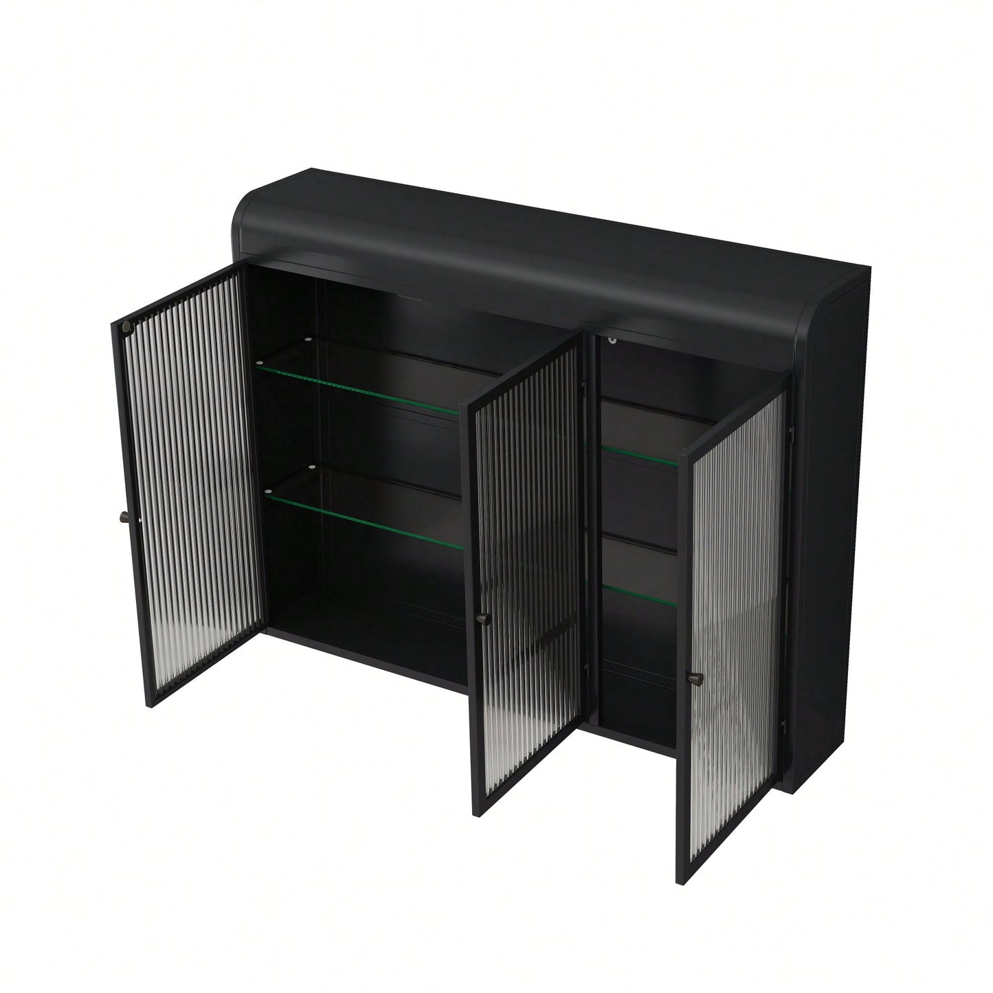 3 Door Arched Wall Mounted Glass Cabinet For Kitchen Living Room And Bathroom In Black Finish