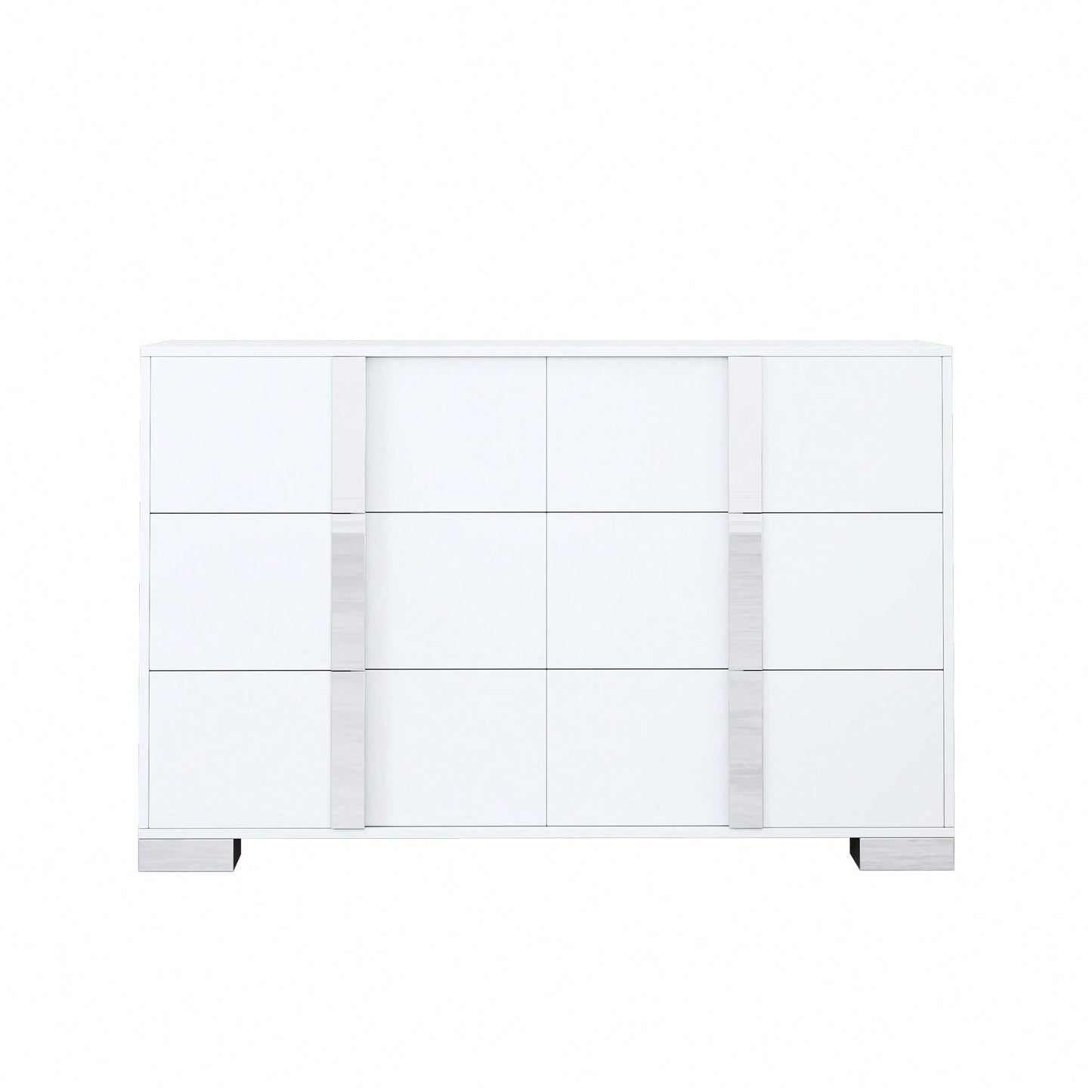 Sleek White Mirrored Storage Cabinet With 6 Drawers And Metal Handles For Bedroom And Living Room Organization