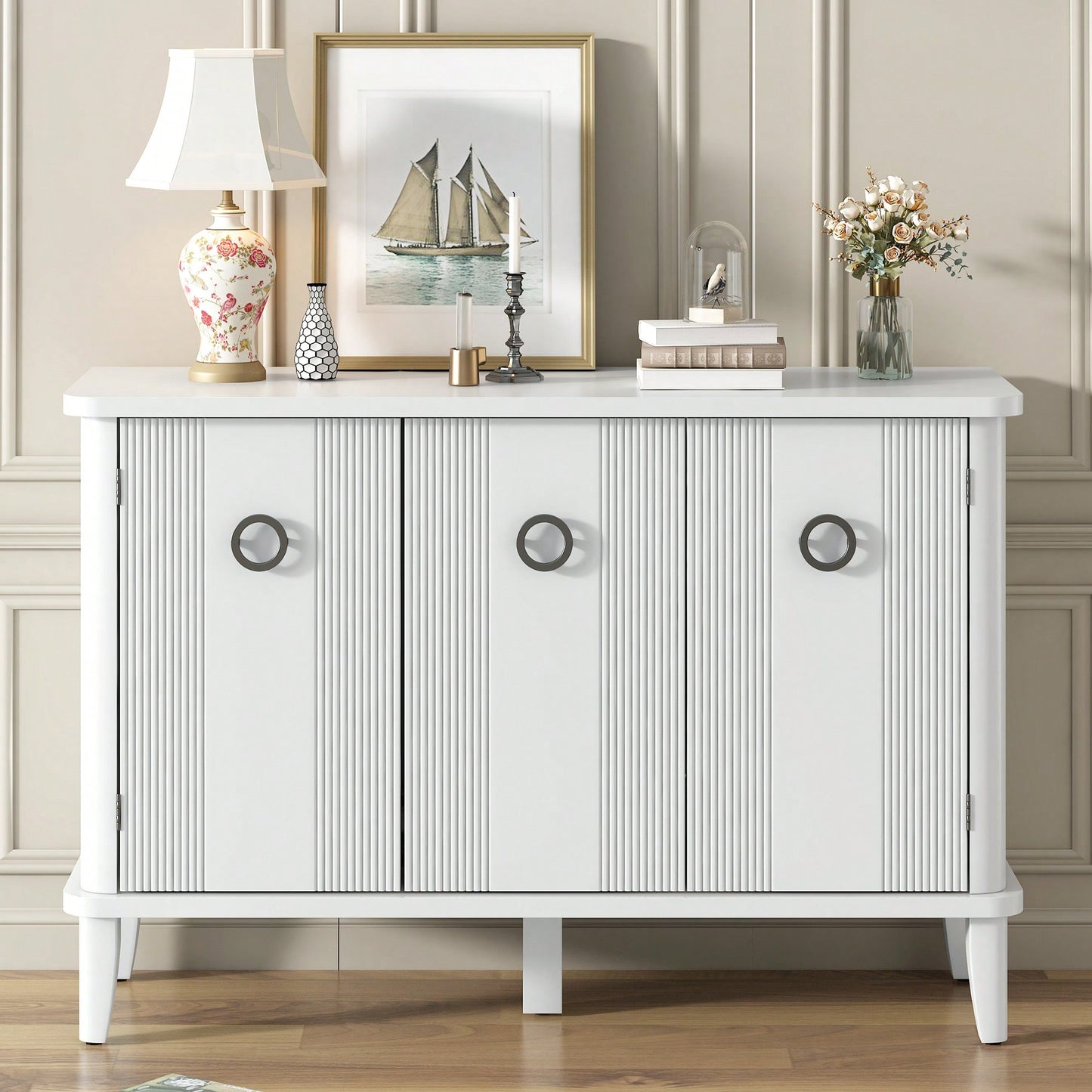 Atmospheric Solid Wood Veneer Cabinet With Three Acacia Doors Adjustable For Study Corridors And Entrances
